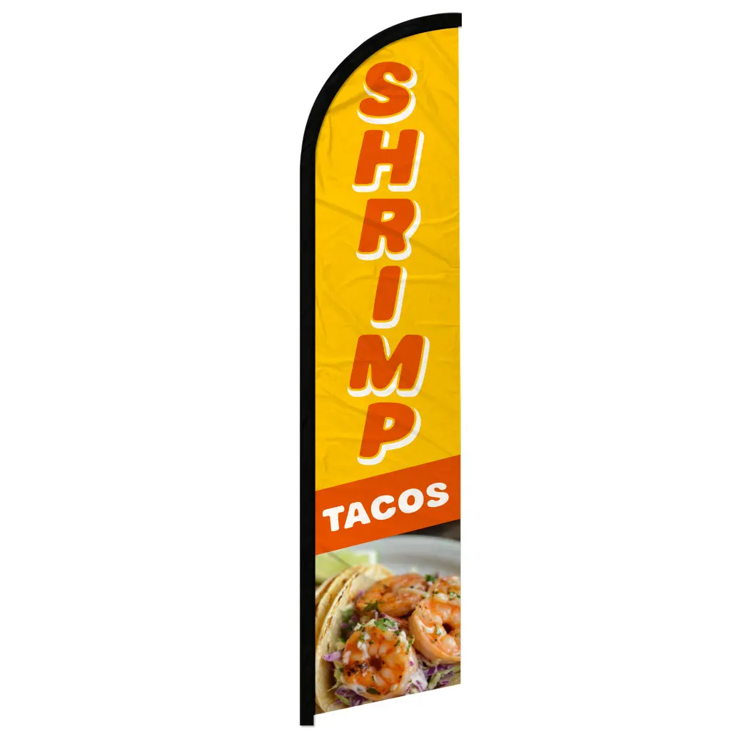 Large-Size Windproof Polyester Shrimp Tacos Banner Flag with Curved Sleeve, Mexican Party Banners, Festive Party Decor Backdrop for Mexican Restaurants, Grand Opening Supplies
