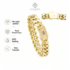 14K Gold Plated Miami Cuban Link Bracelet, Thick Chunky Design, 7.5/8.5 Inch. Unisex Hip-Hop Jewelry, Hypoallergenic & Sweat-Resistant, Ideal for Streetwear, Dating & Daily Wear, Great Gift for Son