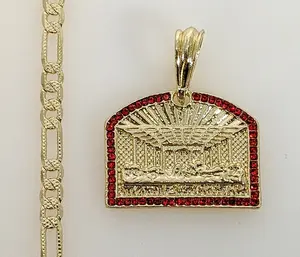 Plated The Last Supper 4mm 14K Diamond Cut Figaro Chain Necklace