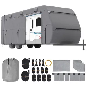 VEVOR Travel Trailer Cover, 24-27 ft RV Cover, 4-Layer Non-Woven Fabric Camper Cover, Waterproof, Windproof and Rip-Stop Class A RV Cover, with Storage Bag, Repair Patches, Straps and Tire Covers