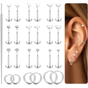 MILACOLATO Threadless Flat Back Earrings 316L Surgical Steel Cartilage Earrings for Women Men Hypoallergenic Small Hoop CZ Push in Flatback Stud Earrings 20G 18G Flat Back Nose Stud Tragus Helix Conch Piercing Jewelry