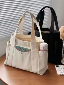 Multi-Pocket Tote Bag, Minimalist Tote Bag, Shoulder Bag, Made Of Canvas, With Handles, Large Capacity, Reusable, Suitable For Daily Use And Travel, Multiple Compartments, Perfect For Beach Vacations, Valentine's Day Gifts