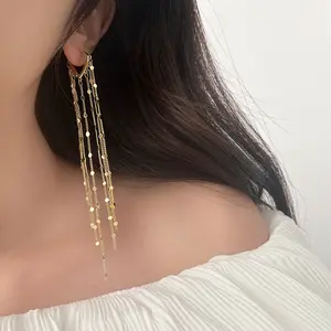 Luxury Long Tassel Dangle Earrings, Unique Statement Chain Earrings, Lightweight & Hypoallergenic Gold Earrings for Women, Trendy Earrings Bride Party Prom Jewelry, Fashion Accessories