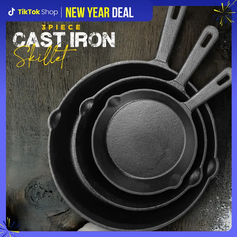 【New Year Deal】Utopia Kitchen 3-Piece Black Cast Iron Skillet Set - Pre-Seasoned Frying Pans 6", 8", 10" - Oven, Stove, Grill, Campfire Safe - Easy to Use Cookware