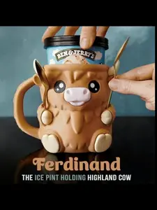 Highland Cow Ferdinand 3D Printed Fun Design with Spoon Slots, Hidden Snack Drawer, Eco-Friendly Handmade Mug, Cute Cartoon Decor for Parties