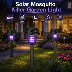 4Pcs Solar Bug Zapper with Ground Stake, 2-in-1 Outdoor Waterproof Garden Light Style, Mosquito Killer Lamp with Solar Power, Auto Night Lighting and Cordless Design,Moth Gnat Fly Zapper, for Backyard, Patio, Garden,Lawn,Pathway,Camping and Evening Use