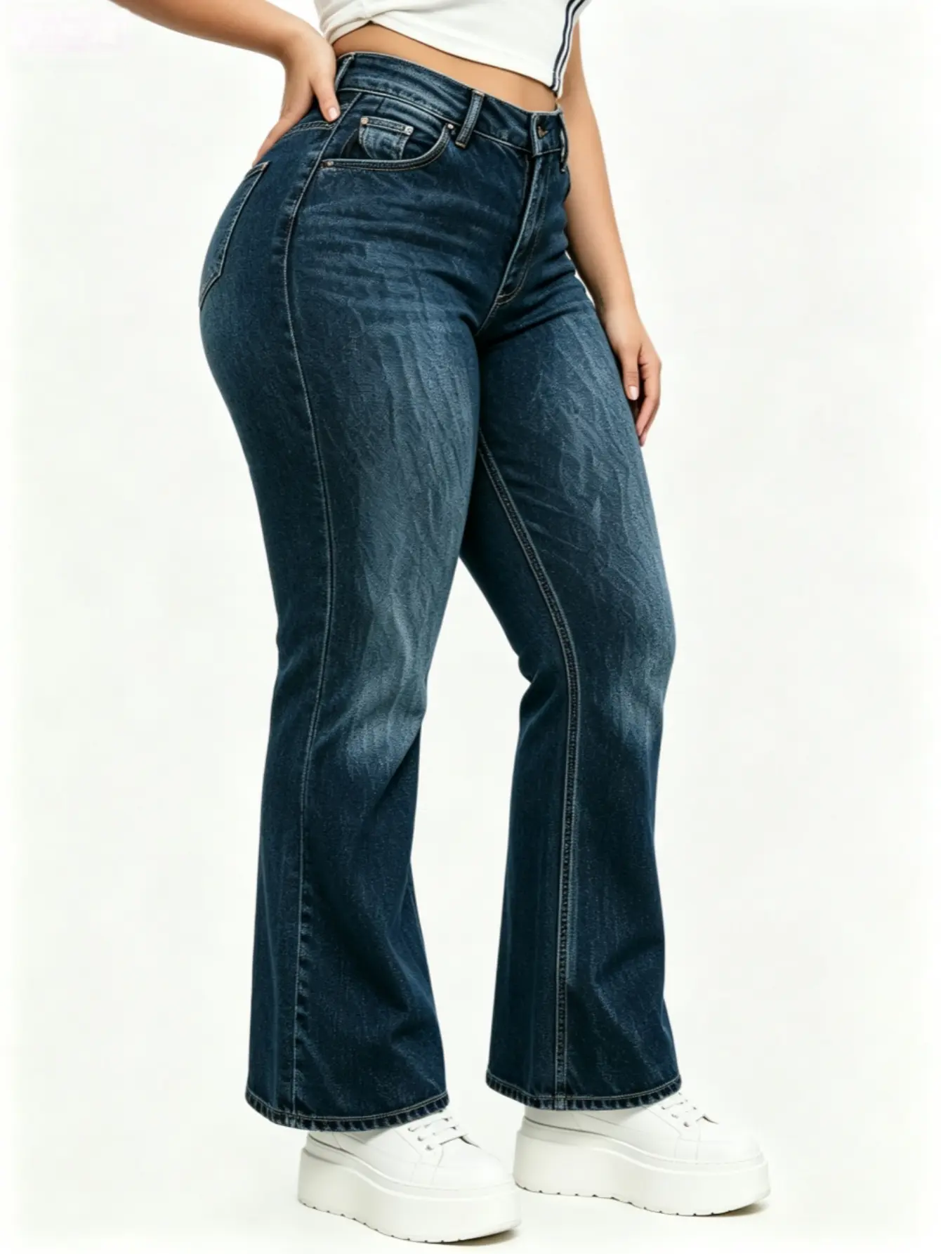 [Plus Size] WH50 High Waisted Stretchy Denim Jeans for Women, Flare Jeggings Bootcut Denim with Multi-Pockets ,Classic Women's Pants, Daily Urban Fashion Wear for All Seasons.