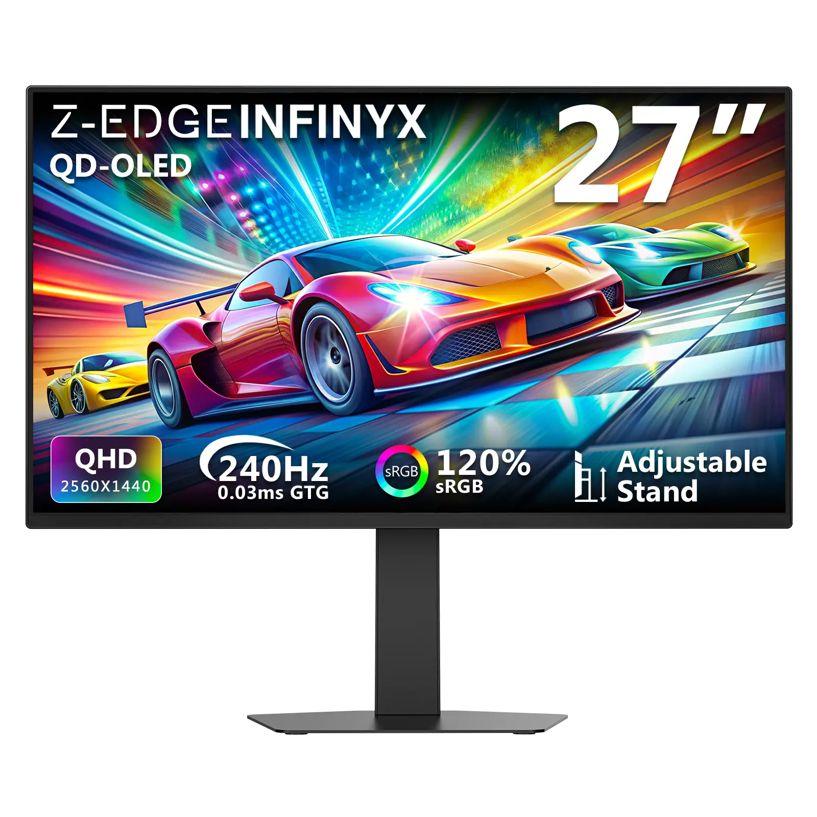Z-Edge 27 inch OLED Gaming Monitor, 2K QHD 240Hz Monitor, 0.03ms GTG Computer Monitor, 1500000:1 Contrast Ratio, 120% sRGB, 1.07B Colors, X27 Frameless Bezel, Height Adjustable, DPx2, HDMI x2
