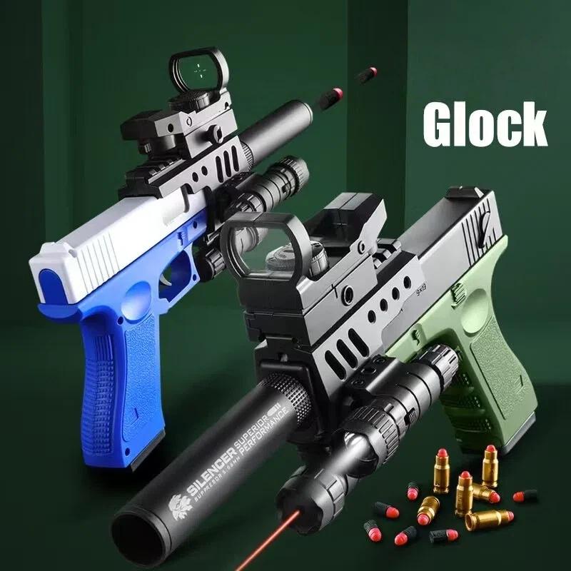 Latest popular product: Fully automatic soft bullet toy gun with realistic automatic shell ejection, shooting range: 10-15 meters, suitable for children's collection, safe shooting, realistic pistol model, children's collectible toy gun.