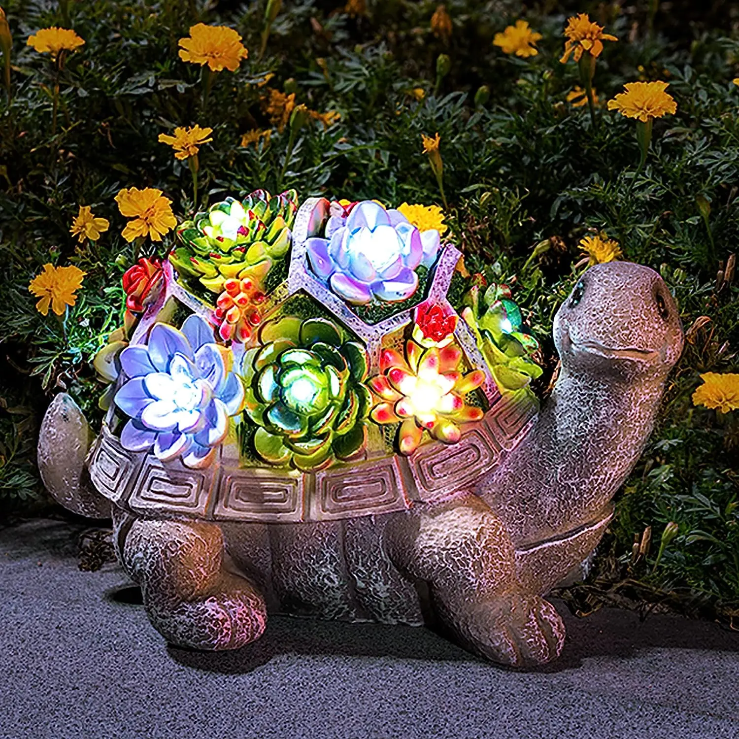 【Springtok】GIGALUMI Solar-Powered Mini Turtle Garden Statue, Light Up Solar Panel Decor, Turtle Shaped Miniature Outdoor Garden Accessory, Light Up Statue, Outdoor Garden Accessories