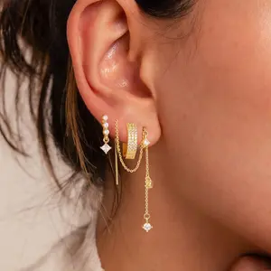 Tewiky 3 Layered Chain Earrings For Women Hypoallergenic Aretes Dangle Earrings Stud Waterproof Jewelry Gift For Blackfriday Christmas summerwins