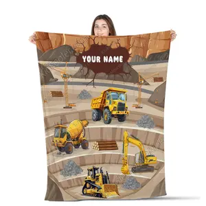 Personalized Blanket, Construction Truck Blanket, Custom Name Pattern Brown Throw Blanket Comfort Warmth Soft Blanket Fleece Blanket, Sherpa Blanket, Truck Decor, Truck Lovers Gift