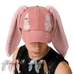 Niche Design Drop-Ear Rabbit Hole Baseball Cap, Unisex Punk Style Hat, Versatile Trendy Cap for Everyday Outings And Cosplay Looks