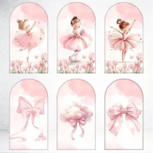 15-day Delivery Pink Ballerina Girl Arch Backdrop Cover for Dance Theme Party