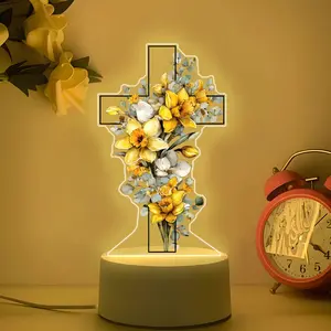 Acrylic Cross Night Light USB Plug-In Warm Soft Light, One-Touch Switch, Low Energy Durable, Bedroom Desk Decor, Gift Option