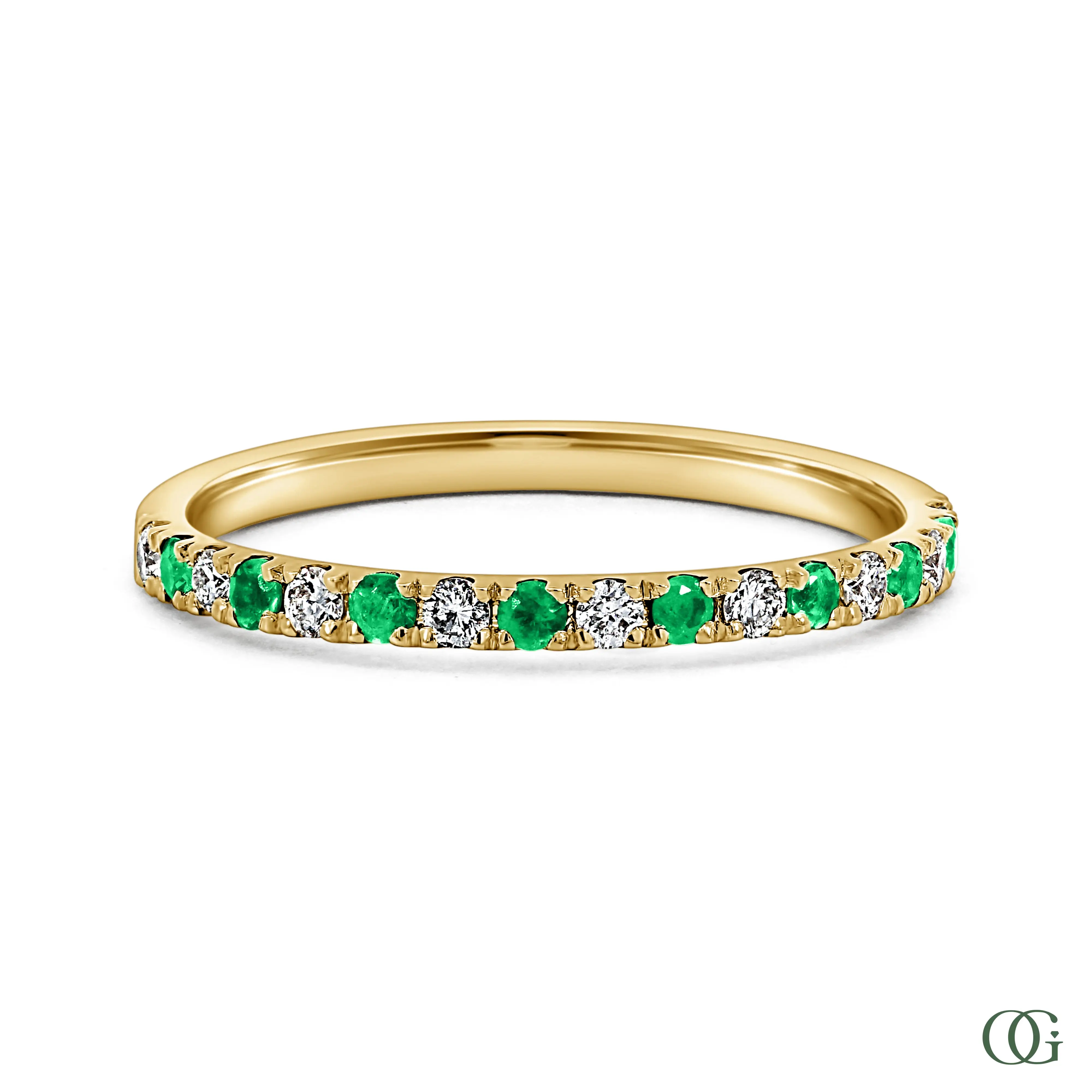 Dainty Emerald and Diamond Halfway Band | 0.24 CTW