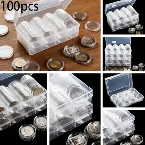 100pcs Coin Collection Storage Box Set, Transparent Clear Plastic Organizer Container for Collectible Coins & Currency Preservation