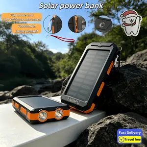 10000mAh 5V2A Quick Charge Solar Power Bank with Twin Flashlights, High Bright LED Lamp, Portable Rechargeable Charger, Dual USB Ports, USB-C & Micro Input Output, Outdoor Battery Pack for iPhone Android