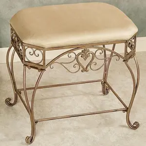 Aldabella Traditional Upholstered Vanity Bench | Satin Gold | Cushion is Polyester | Made of Metal