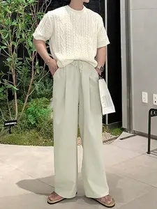 Men's Old Money Linen Pants Solid Color Loose Fit Elastic Drawstring Waist Straight Legs Bottoms Casual Summer Lightweight Breathable   Soft Yoga Beach Long Pants with Pockets Wedding Party Vacation Daily Going Out Dating Club Lounge Wear