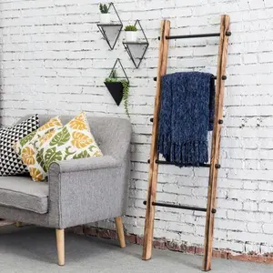 Urban Rustic Wall-Leaning Wood & Metal Blanket Ladder