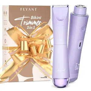 Flyant Bikini Trimmer for Women, 2 in 1 Electric Shaver for Women, IPX7 Waterproof Public Hair Trimmer with LED, Bikini Razor for Leg Arm Underarm Bikini Area, Gifts for Her - Purple
