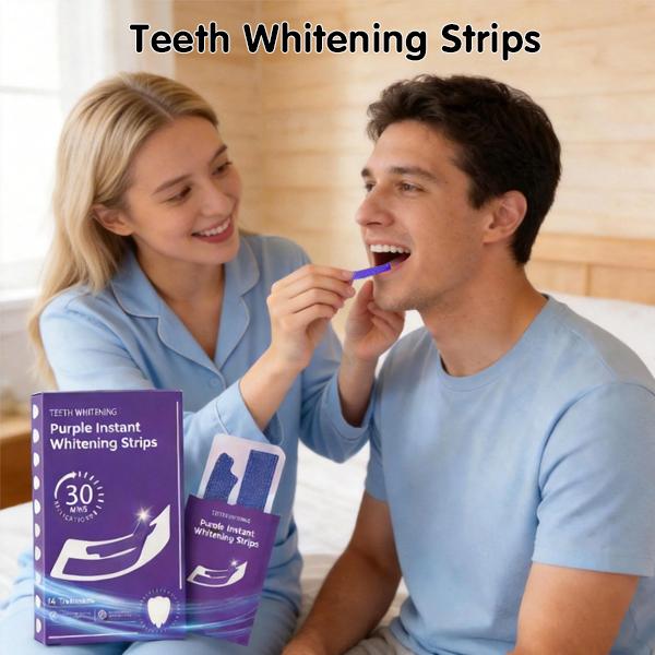 Purple Teeth Whitening Strips - 14/28 Whitening Sessions - Safe for Enamel - Non Sensitive Teeth Whitening - Peroxide-Free Whitening Strips, 14-day treatment (14 Packets - 2 Strips per pack) - Non-Slip, Dry Strip Technology