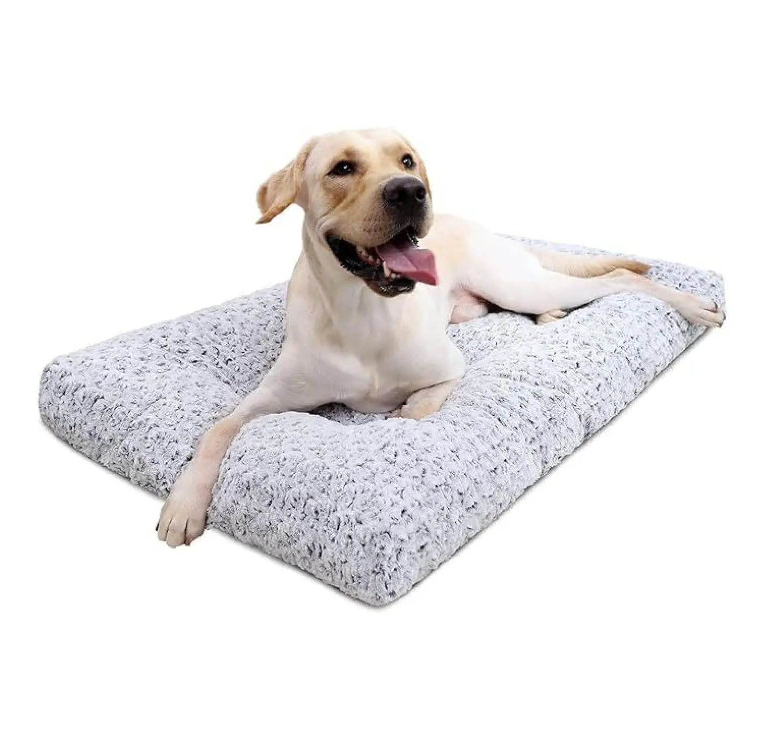 Plush Dog Bed for Crate & Kennel - Comfy Dog Pad for Indoor Use - Machine Washable Pet Bed - Soft Plush Cushion for Small, Medium, Large Dogs WHITE