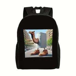 1pc Frigo Camelo Italian Brainrot Knapsack - Whimsical Camel & Fridge Print Lightweight School Backpack, Adjustable Straps, Zipper Closure, Machine Washable, Unisex Casual Bag for School, College, Birthday Gifts, Backpack for School, Playful Design