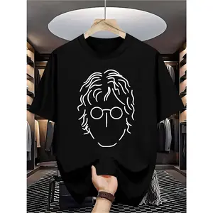 Men's minimalist line art portrait printed short sleeved T-shirt - round neck summer shirt, breathable and comfortable, modern style lightweight shirt, soft fabric, urban style, suitable for all seasons, daily casual T-shirt