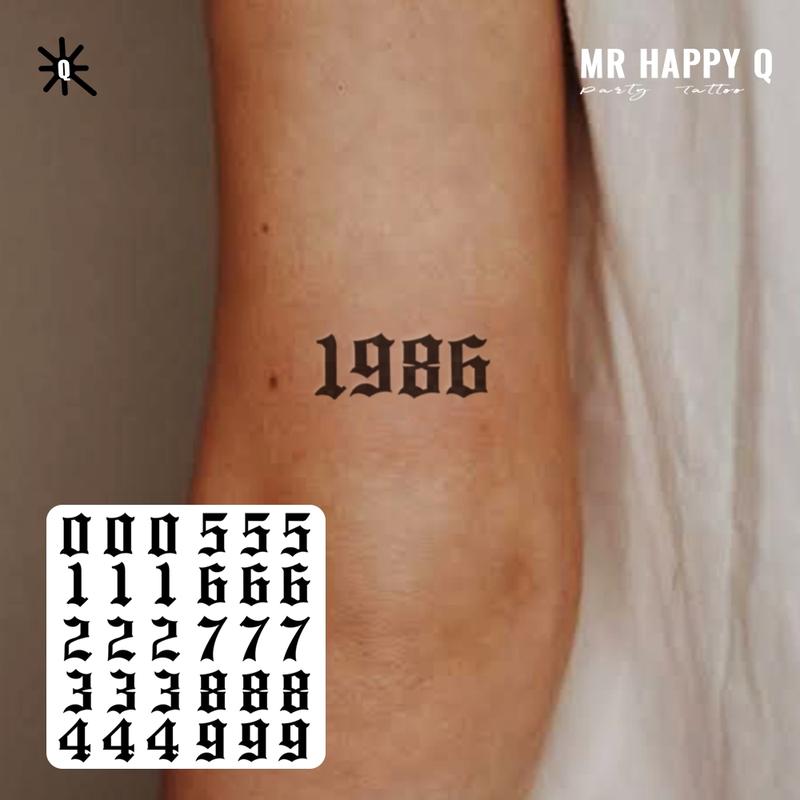 Temporary Tattoo Sticker Waterproof Arabic Numbers Lucky Number Pattern Gothic Style Unisex Hand Finger Tattoos Fashion Art Font High Quality Printing