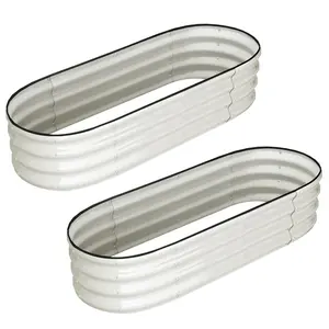 GARVEE 2 Pcs 4.5x2x1ft Galvanized Raised Garden Bed Outdoor,Planters for Outdoor Plants,Open-Ended Base Planter Raised Boxes,Oval Metal Planter Box for Vegetables, Flowers, Fruits,Rubber Edge - White