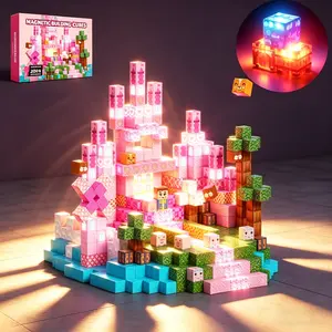 Magnetic Blocks 200/150/100 PCS - Pink Princess Castle Magnetic Building Blocks with LED Lights, Magnetic Tiles and Magnetic Cubes Set, STEM Montessori Sensory 3D Early Learning Toys for Age 3+ Girls Boys, Christmas Birthday Gift