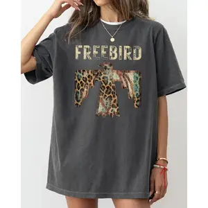 Free Bird, Western Thunderbird, Leopard Print, Concert Tee, Country, Rock Music Tshirt, Women's Comfort Color Tee, Tshirt