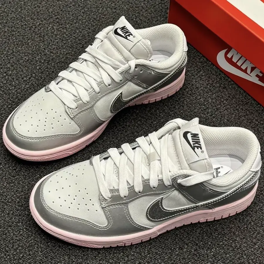 NIKE Women's Dunk Low LX Metallic Silver Pink Foam Casual Athletic Sneakers (HM3698-006) - Trendy Fashion, Retro, Shock-Absorbing Streetwear Footwear - Running, Spring/Summer Ready Gym Shoes,outdoorfun