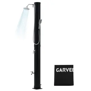9.3 Gallon Solar Heated Outdoor Shower | 360° Rainfall & 6FT Handheld Sprayer | Freestanding Pool Shower with Foot Faucet | Hot & Cold Water Adjustment | Beach Garden Spa Shower with Protective Cover