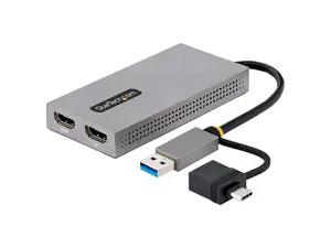 StarTech.com USB to Dual HDMI Adapter, USB A/C to 2x HDMI Displays (1x 4K30Hz, 1x 1080p), Integrated USB-A to C Dongle, 4in/11cm Cable, USB 3.0 to HDMI Display Adapter, Windows & macOS