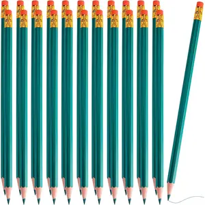 24 count Green Pencils Erasable Colored Pencils Pre-sharpened 2 HB Wooden for Checking Grading Test Correcting Writing Map Coloring Drawing Office Supplies