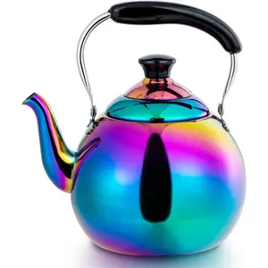 Stainless Steel Whistling Tea Kettle for Stovetop Induction and Gas Fast Boiling 2 Quart Modern Rainbow Iridescent Mirror Finish Water Kettle