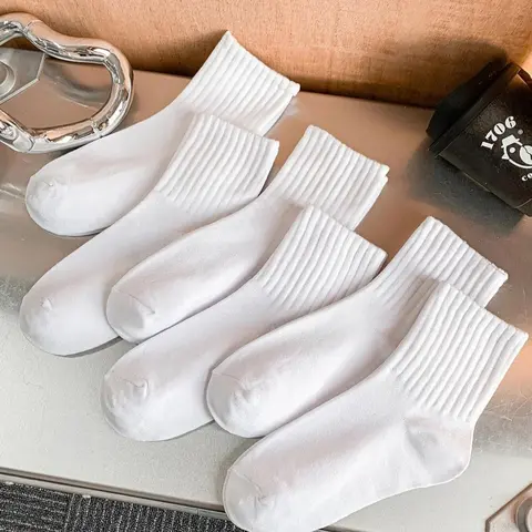 【Black Friday】Women’s Plain White Mid-Calf Crew Socks Multipack, Sweat-Absorbing Anti-Odor Basic Hosiery for Casual Wear