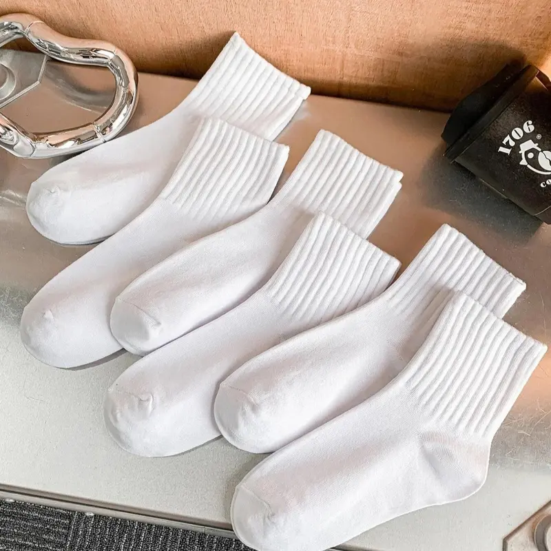 【Black Friday】Women’s Plain White Mid-Calf Crew Socks Multipack, Sweat-Absorbing Anti-Odor Basic Hosiery for Casual Wear
