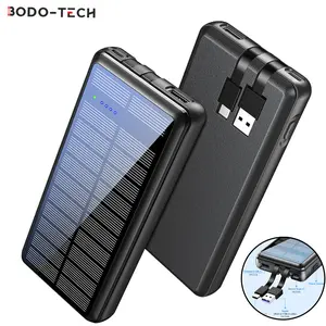 Bodo-Tech 36800mAh Compact Solar Power Bank with 2 Built-in Cables & USB-A USB-C for Apple iPhone Samsung & Android Smartphones Portable Charger Solar Charging Option Christmas Gadgets