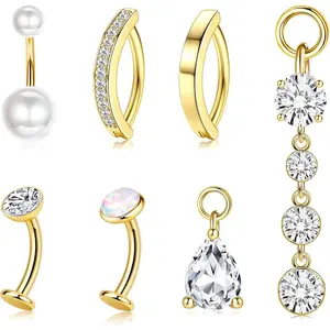 Floating Belly Button Ring Gold  Surgical Stainless Steel Navel Piercing Set Hypoallergenic Summer Jewelry for Women