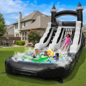 Commercial-Grade Large Water Slide,  Inflatable Water Slide for Kids&Adults Commercial Water Slide and Splash Pool, Giant Commercial-Grade Inflatable Water Slide, Swimming Pool, Large Waterslide, Wet/Dry Use, Summer Fun, Black