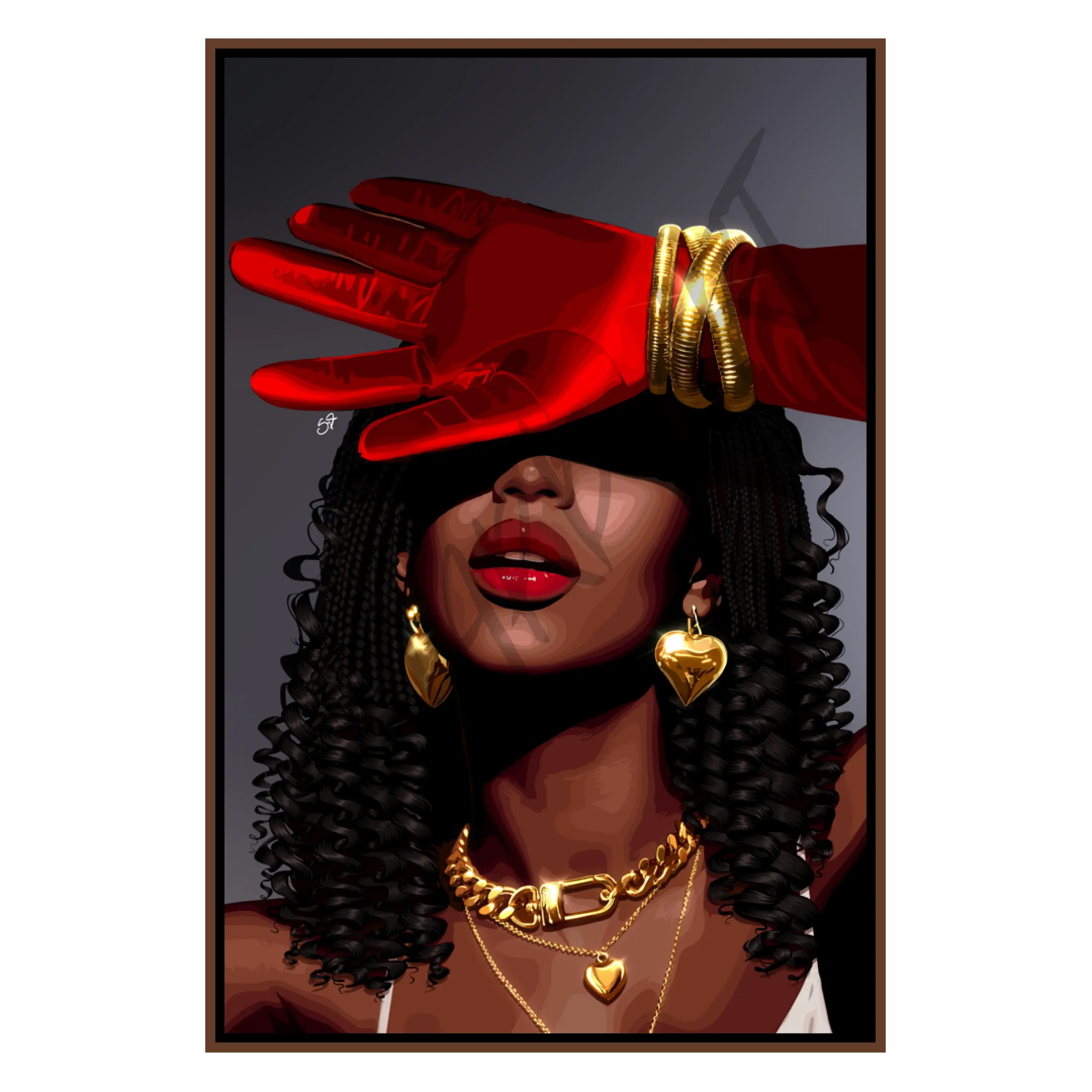 Crimson Muse - Smard Black Wall Art Print/ Canvas for Home /Office Decor