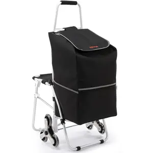 VEVOR Stair Climbing Cart,  165 lbs Static Load Capacity, Foldable Utility Cart with 50L Waterproof Bag & Seat, Rubber Tri-Wheels & Padded Handle, Multipurpose Stair Climber for Travel Shopping Office