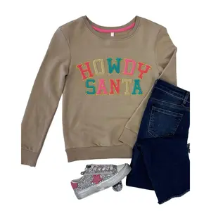 Tan Howdy Santa Chenille Patch Sweatshirt