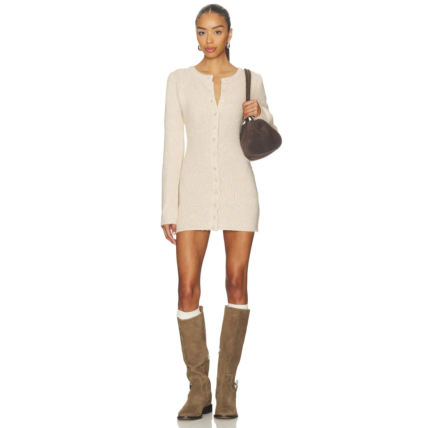 SNDYS August Fluffy Mini Dress in Oat