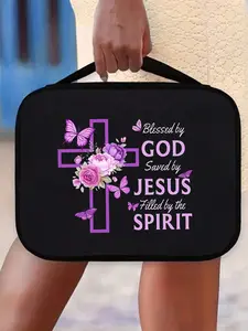 Easter Cross Pattern Handbag, Zip Pocket, Bible Bag, Church Bag, Large Capacity, Multifunctional Daily Bag, Christian Family Use