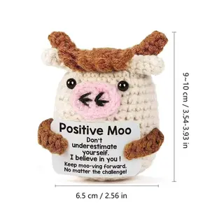 Handmade Knitted Monkey Cow Doll, Emotional Support Card Info, Christmas Gift, Unique Handcrafted Toy, Perfect Holiday Present
